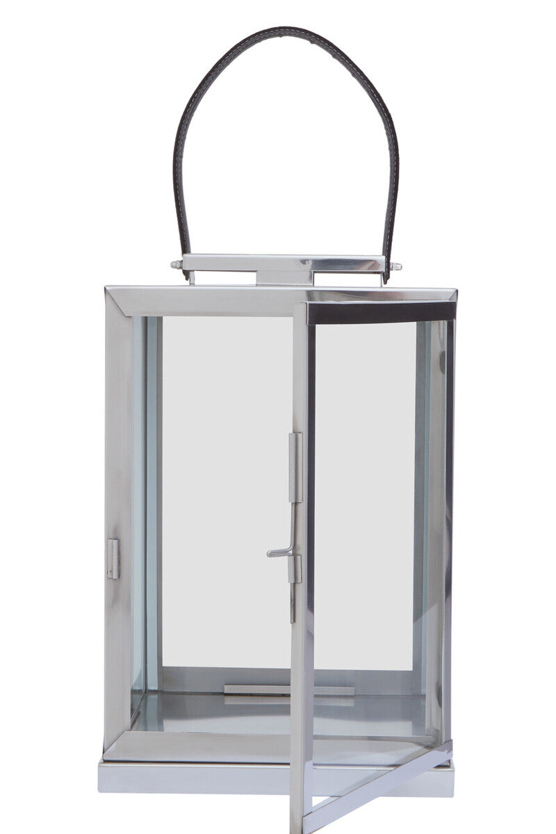 Small Silver Steel Lantern with Hair on Leather Handle