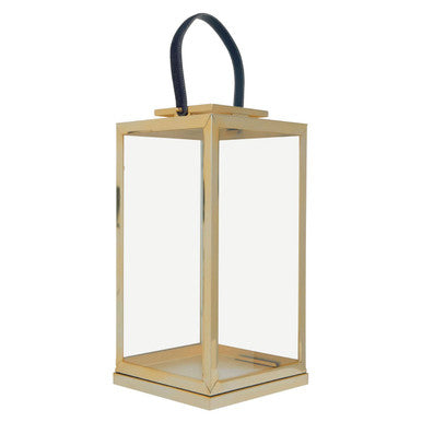 Large Gold Steel Lantern with Hair On Leather Handle