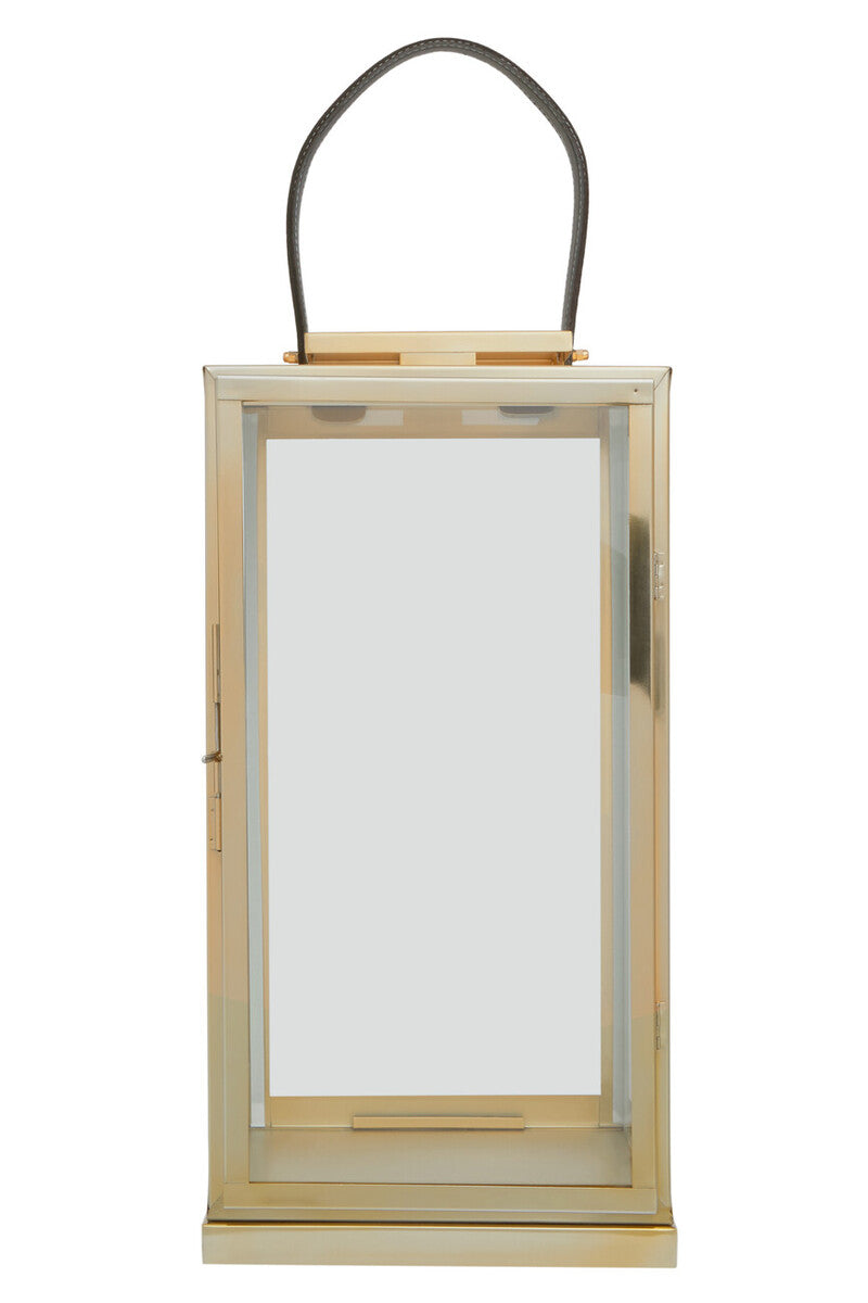 Large Gold Steel Lantern with Hair On Leather Handle