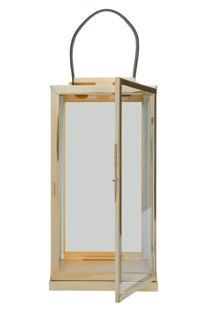 Large Gold Steel Lantern with Hair On Leather Handle
