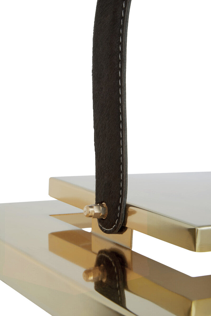 Large Gold Steel Lantern with Hair On Leather Handle