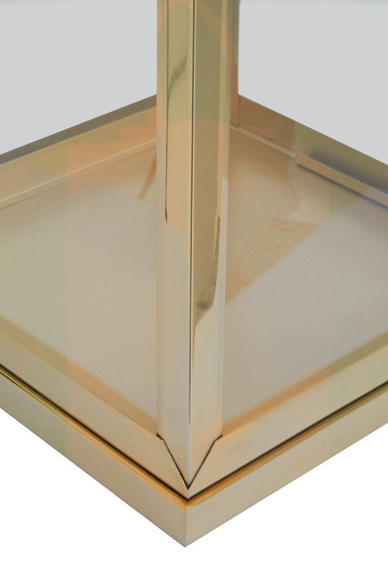 Large Gold Steel Lantern with Hair On Leather Handle