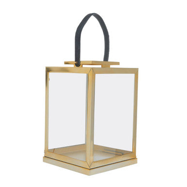 Small Gold Steel Lantern with Hair on Leather Handle