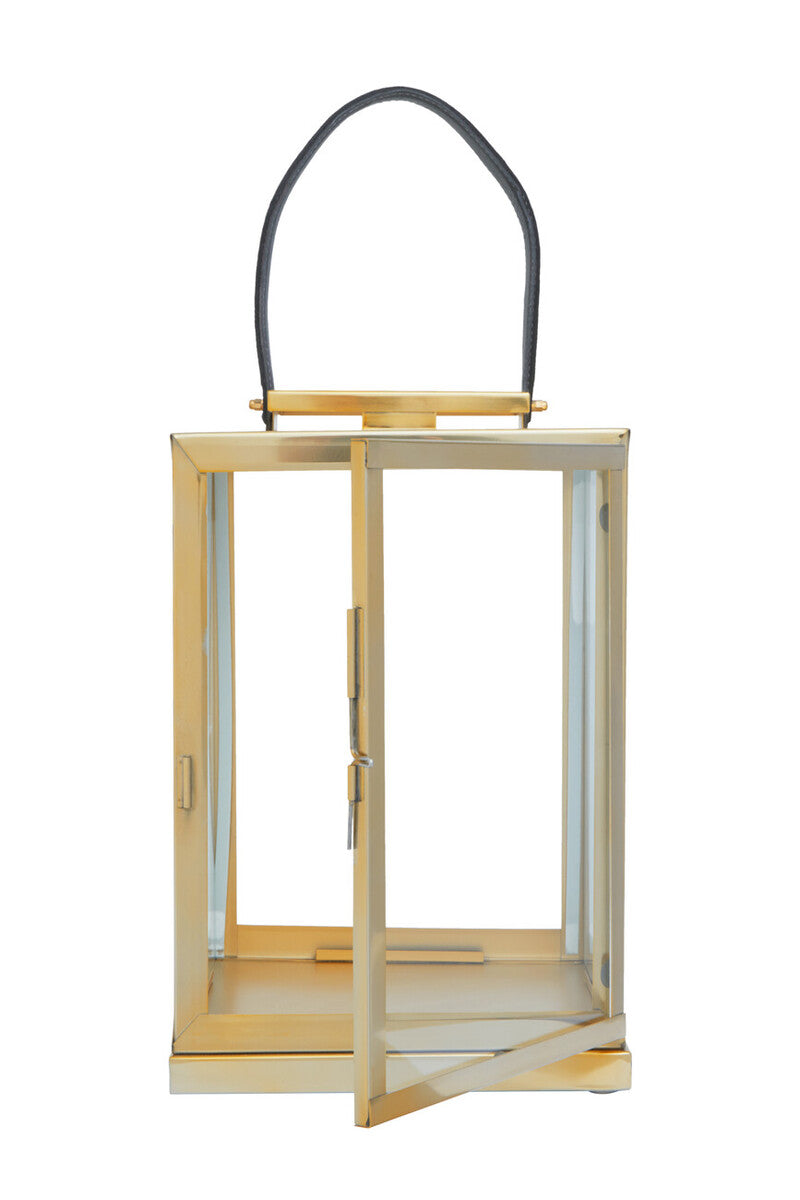 Small Gold Steel Lantern with Hair on Leather Handle