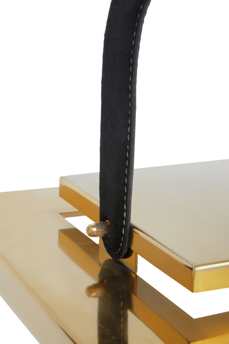 Small Gold Steel Lantern with Hair on Leather Handle