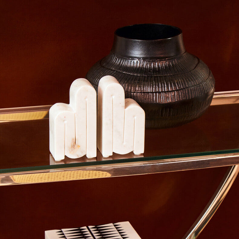 Set of 2 White Marble Bookends