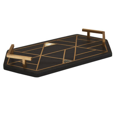 Black Slate Serving Tray with Gold Handles