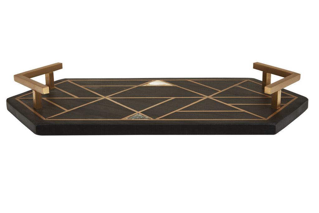 Black Slate Serving Tray with Gold Handles