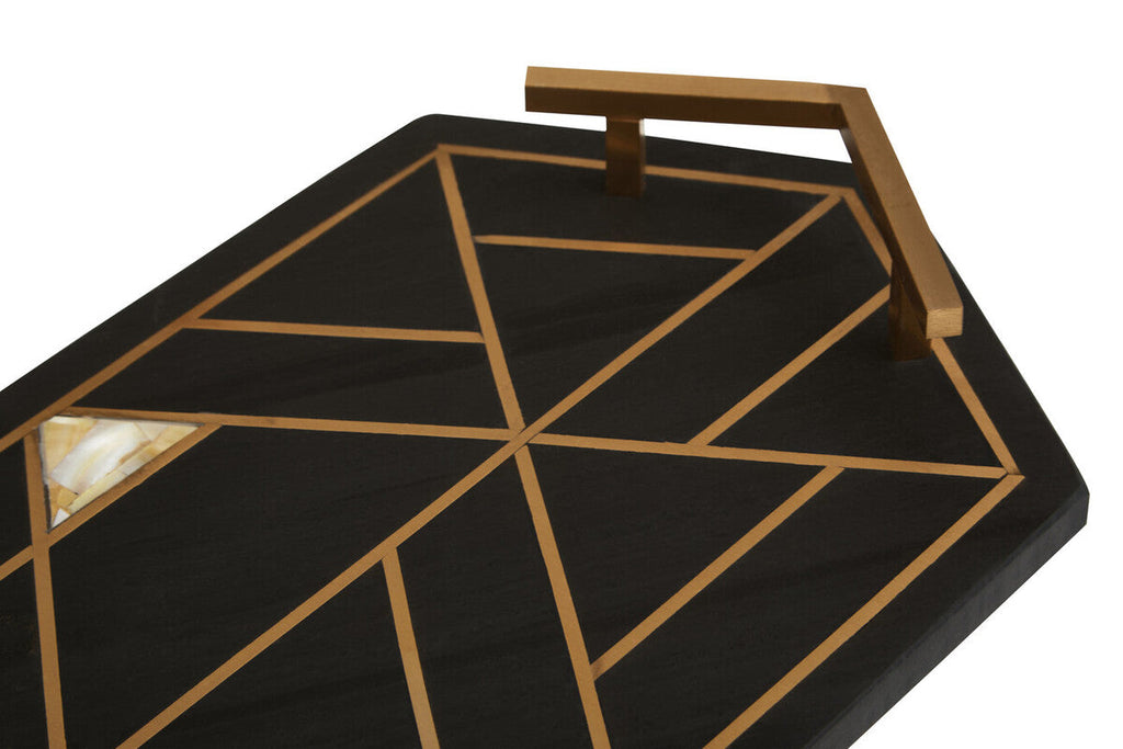 Black Slate Serving Tray with Gold Handles