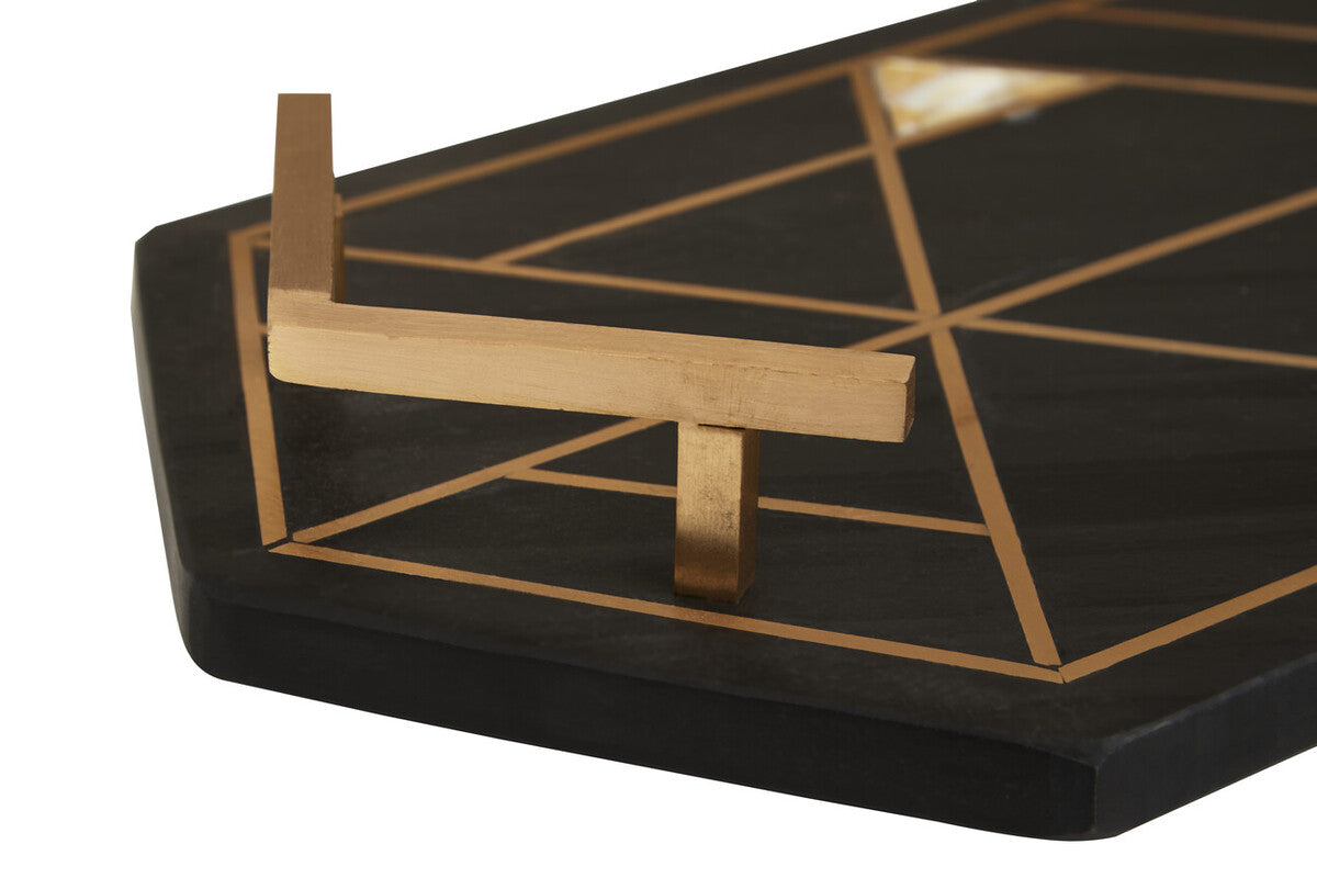 Black Slate Serving Tray with Gold Handles