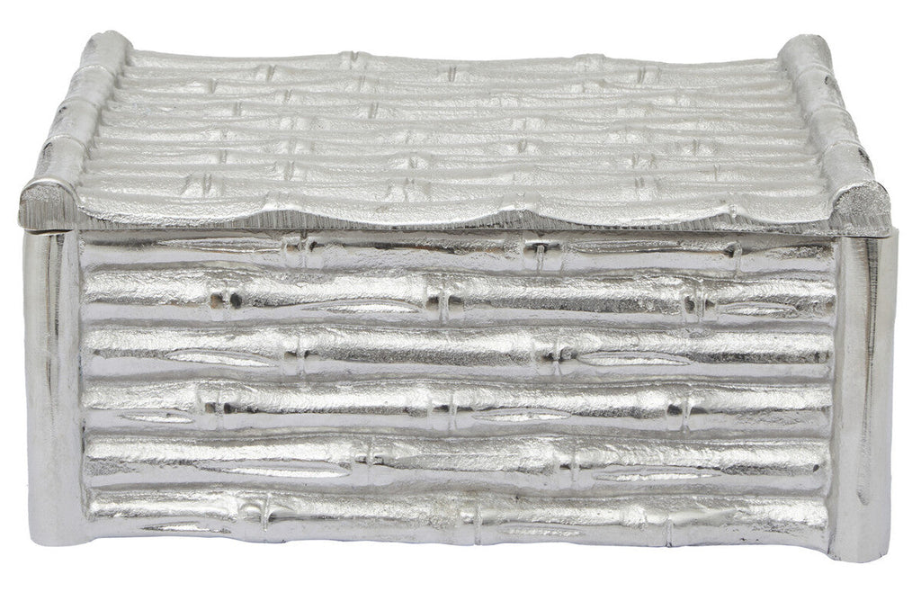 Large Silver Finish Bamboo Effect Trinket Box