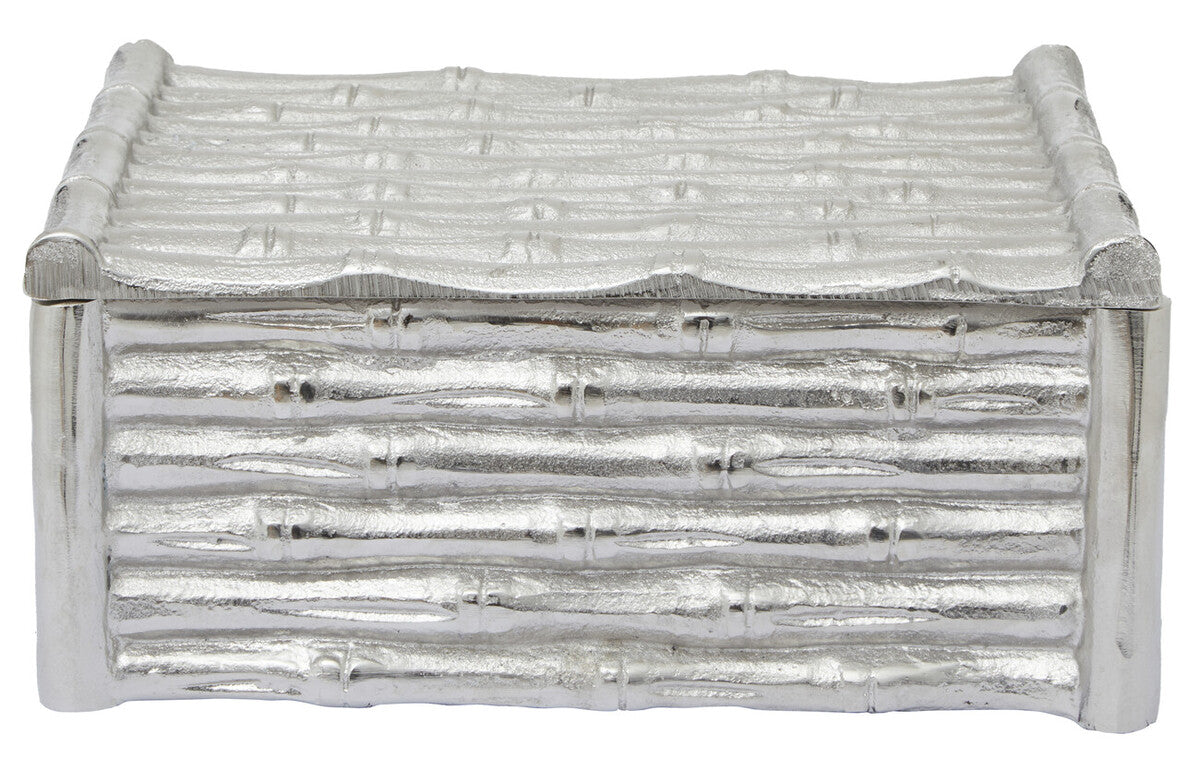 Large Silver Finish Bamboo Effect Trinket Box