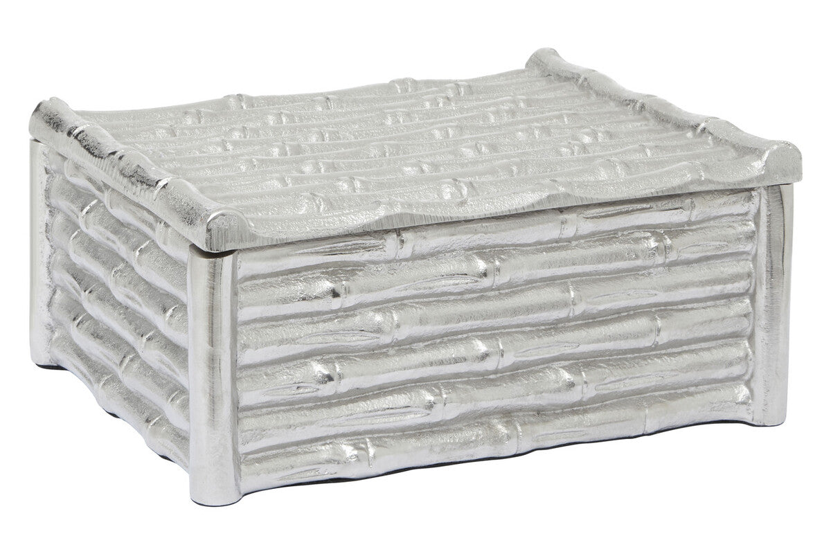 Large Silver Finish Bamboo Effect Trinket Box