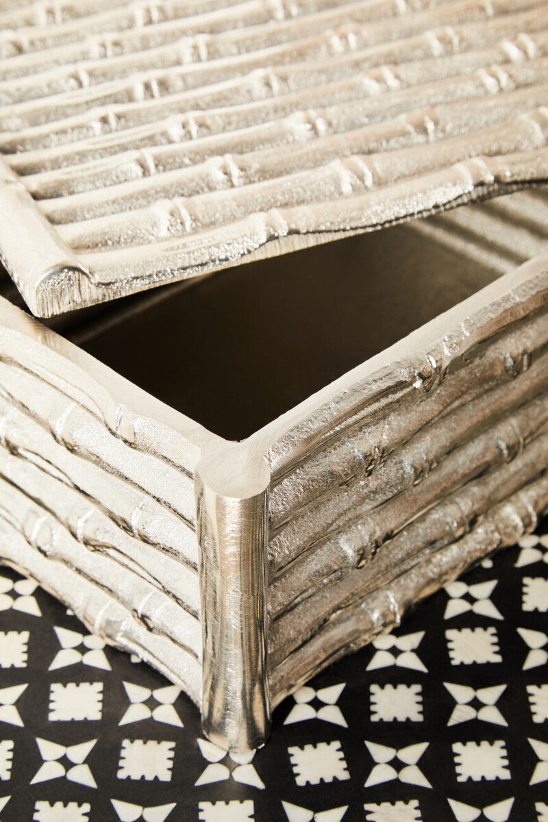 Large Silver Finish Bamboo Effect Trinket Box