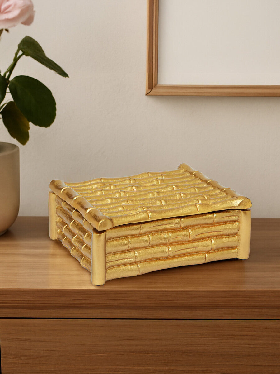 Small Gold Finish Bamboo Effect Trinket Box