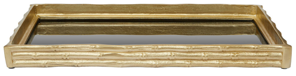 Gold Finish Bamboo Effect Mirrored Tray