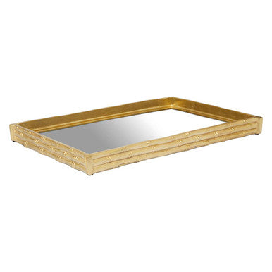 Gold Finish Bamboo Effect Mirrored Tray