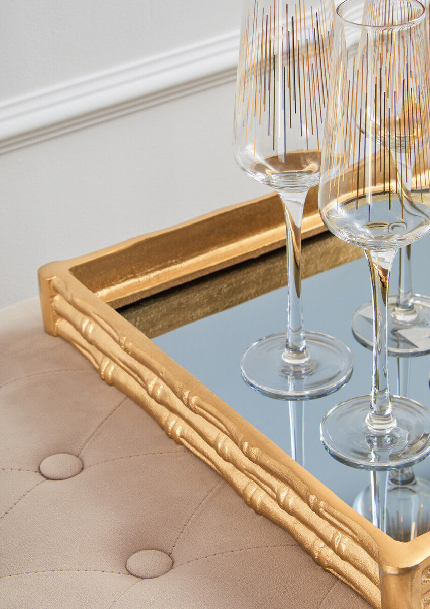 Gold Finish Bamboo Effect Mirrored Tray