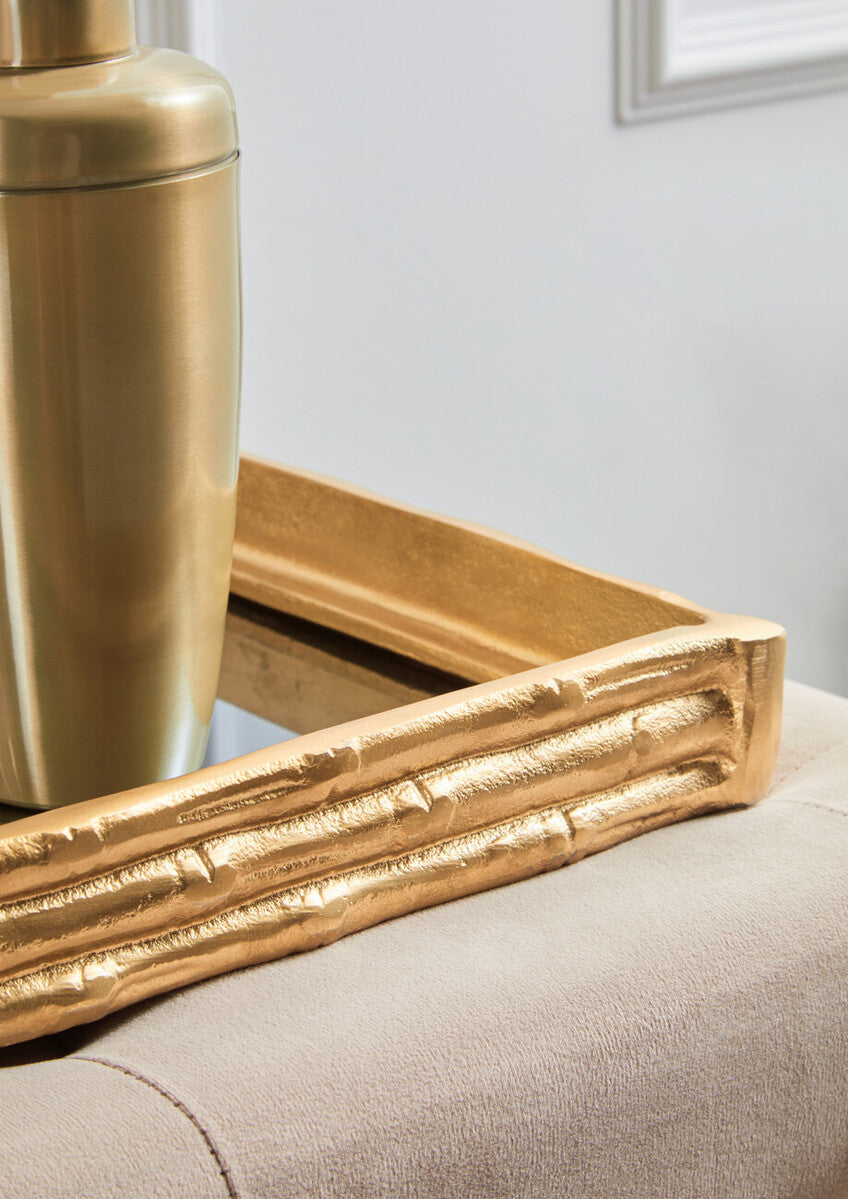 Gold Finish Bamboo Effect Mirrored Tray