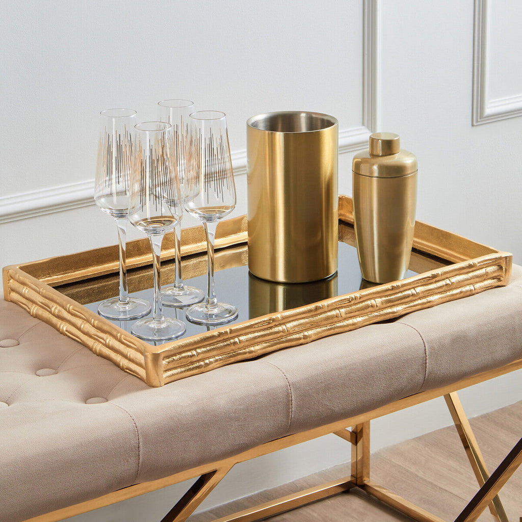 Gold Finish Bamboo Effect Mirrored Tray