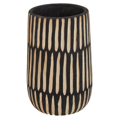 Large Natural and Black Wooden Vase