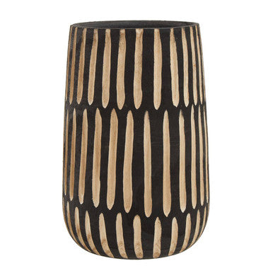 Large Natural and Black Wooden Vase