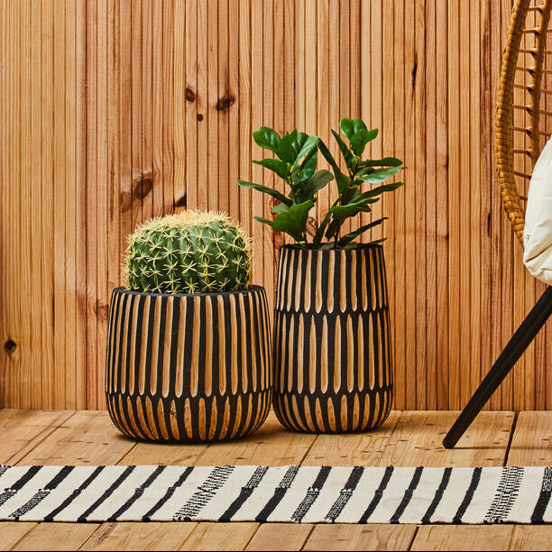 Large Natural and Black Wooden Vase