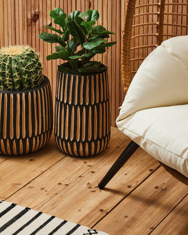 Large Natural and Black Wooden Vase