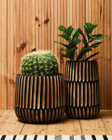 Large Natural and Black Wooden Vase