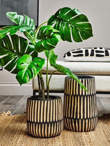 Large Natural and Black Wooden Vase