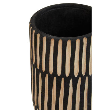 Large Natural and Black Wooden Vase
