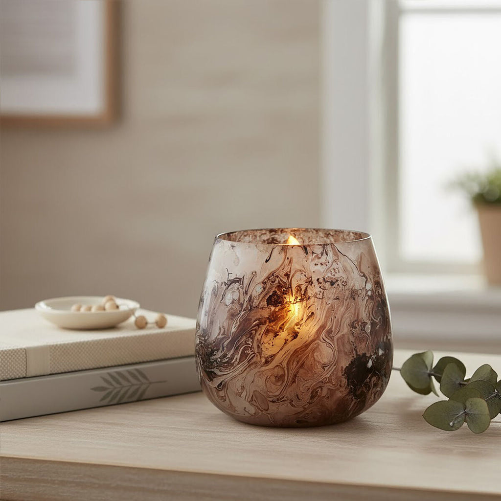 Brown Marble Effect Small Candle Holder