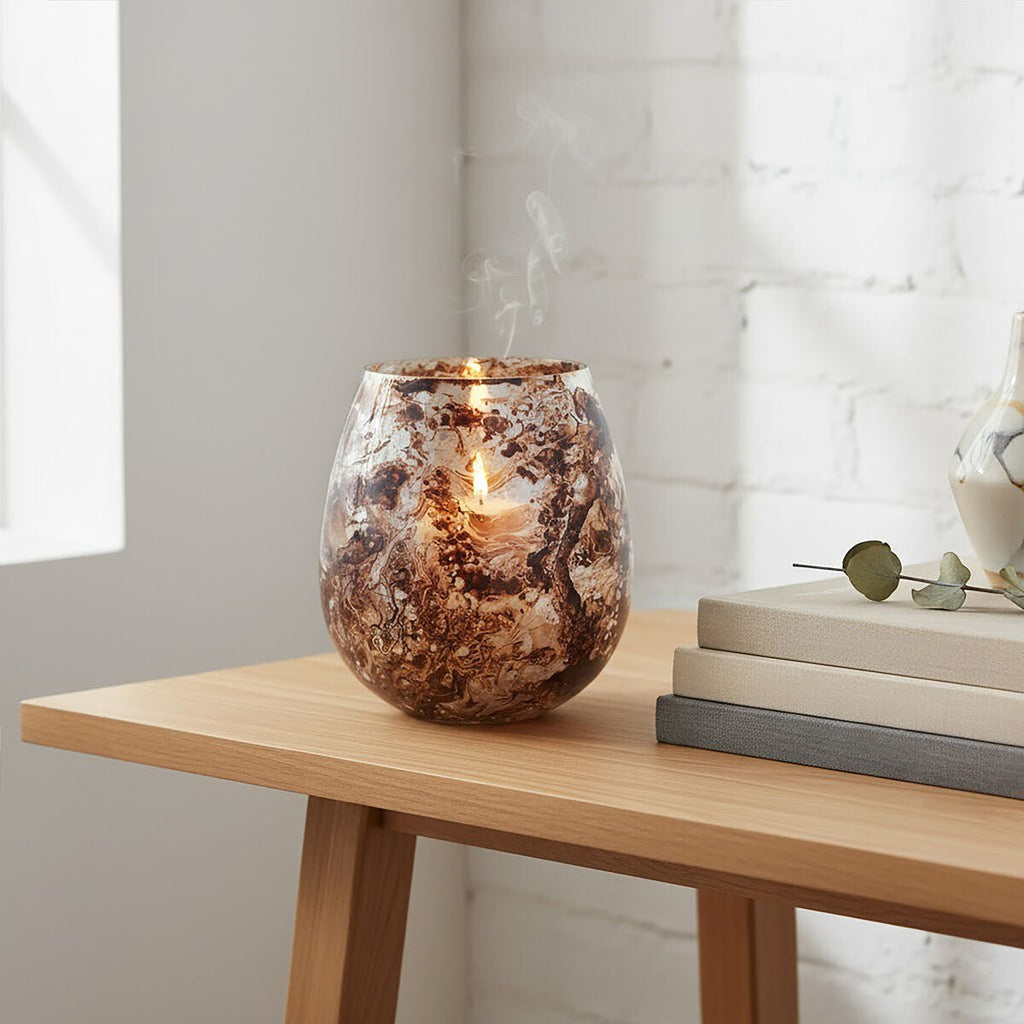 Brown Marble Effect Large Candle Holder