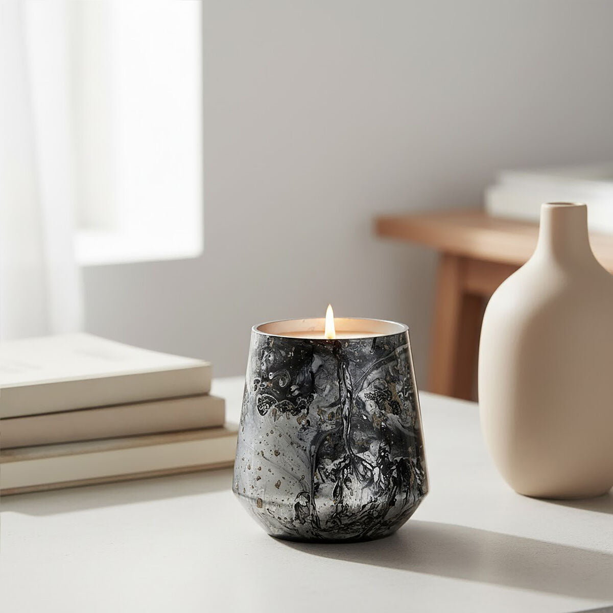 Grey Marble Effect Glass Candle Holder