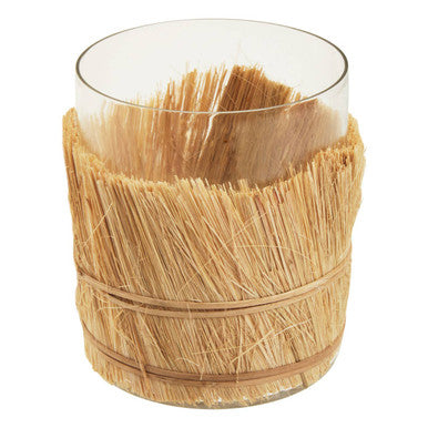 Natural Medium Candle Holder with Raffia Wrap