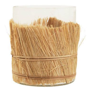 Natural Medium Candle Holder with Raffia Wrap