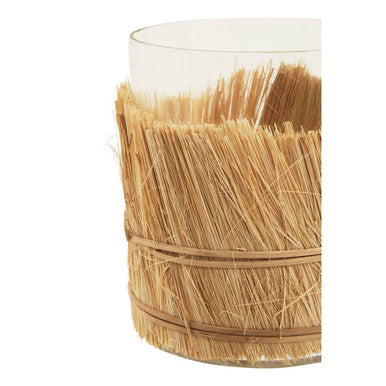 Natural Medium Candle Holder with Raffia Wrap