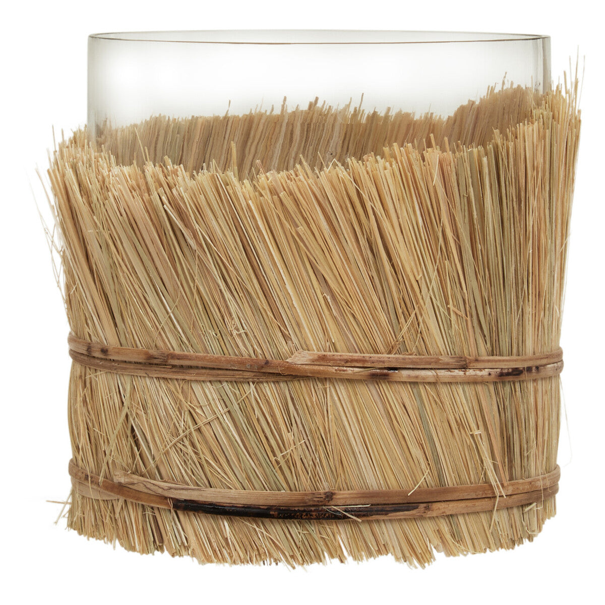 Small Natural Candle Holder with Raffia Wrap