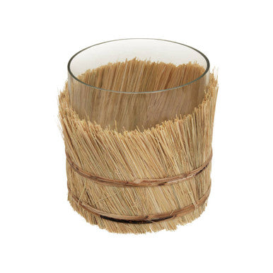 Small Natural Candle Holder with Raffia Wrap