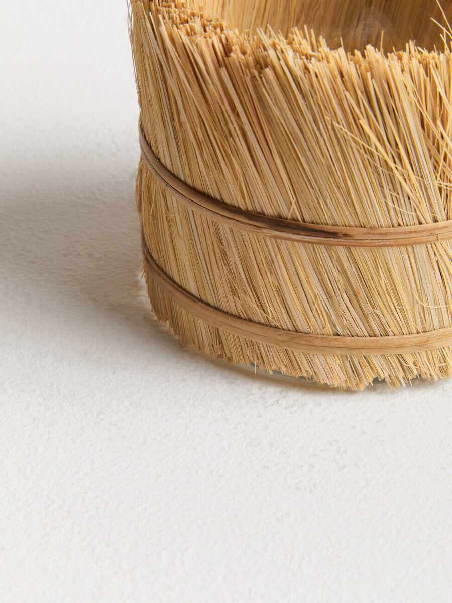 Small Natural Candle Holder with Raffia Wrap