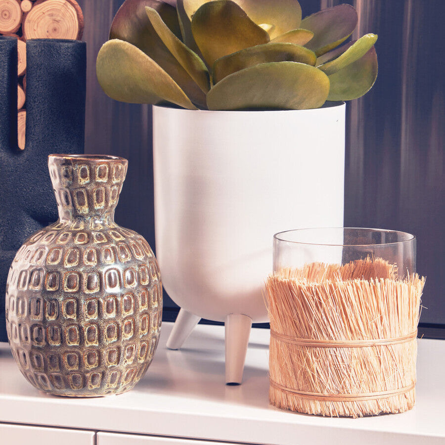 Small Natural Candle Holder with Raffia Wrap