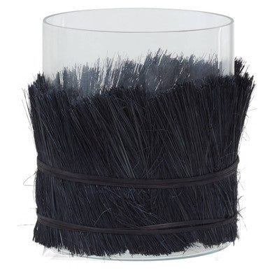 Black Medium Candle Holder with Raffia Wrap