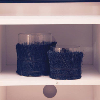 Black Medium Candle Holder with Raffia Wrap