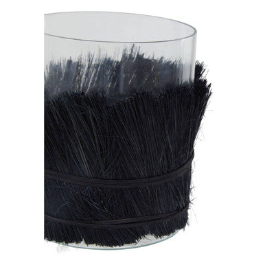 Black Medium Candle Holder with Raffia Wrap