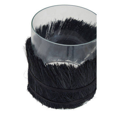 Black Medium Candle Holder with Raffia Wrap
