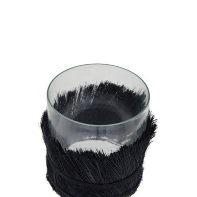 Black Medium Candle Holder with Raffia Wrap