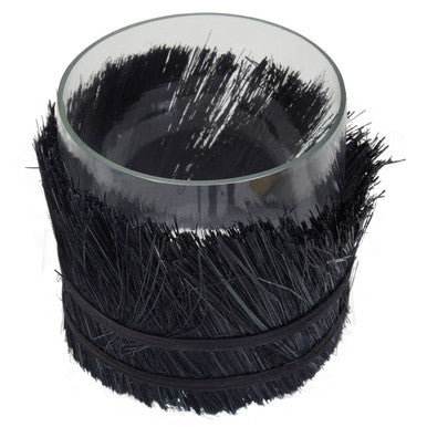 Black Small Candle Holder with Raffia Wrap
