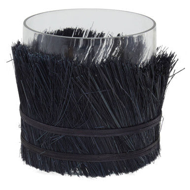 Black Small Candle Holder with Raffia Wrap