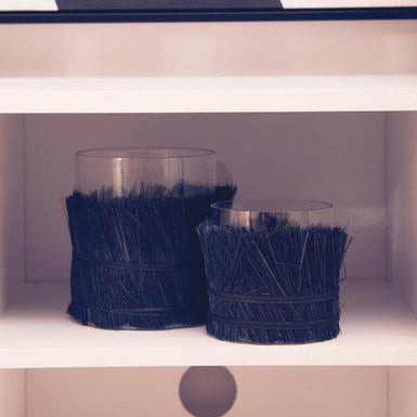 Black Small Candle Holder with Raffia Wrap