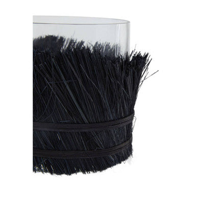 Black Small Candle Holder with Raffia Wrap